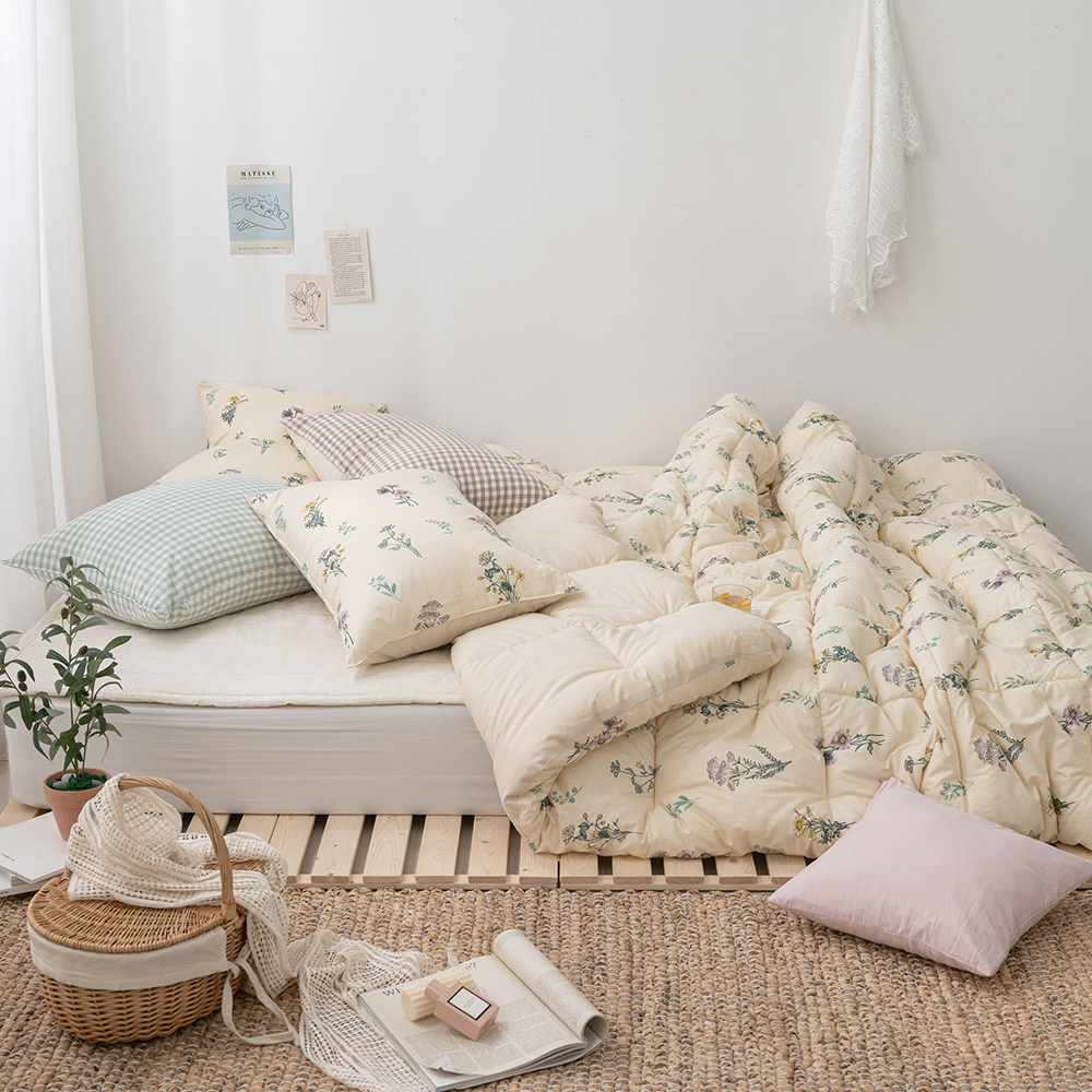 [침구연구소] 플랜타 40수 순면 차렵 이불베개세트 Q (이불+베개커버)