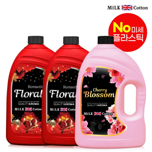 밀크코튼 고농축 유연제 3.06L 플로럴향 2개 + 벚꽃에디션향 1개