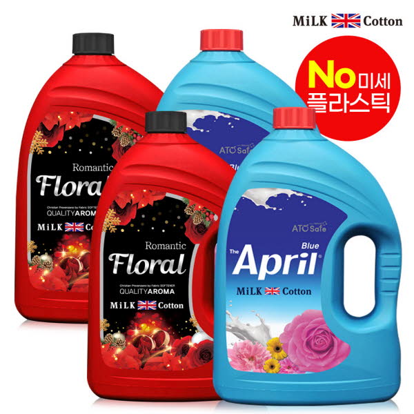 밀크코튼 고농축 유연제 3.06L 에이프릴향 2개+플로럴향 2개