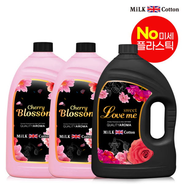 밀크코튼 고농축 유연제 3.06L 벚꽃에디션향 2개 + 러브미향 1개