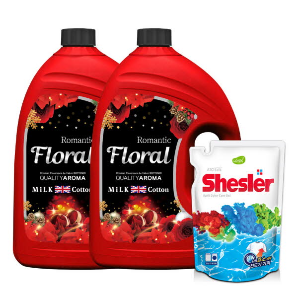 밀크코튼 고농축 유연제 플로럴향 3.06L 2개+세제리필 500ml 1개