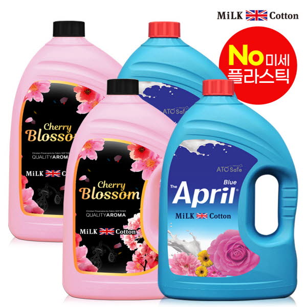 밀크코튼 고농축 유연제 3.06L 에이프릴향 2개+벚꽃에디션향 2개