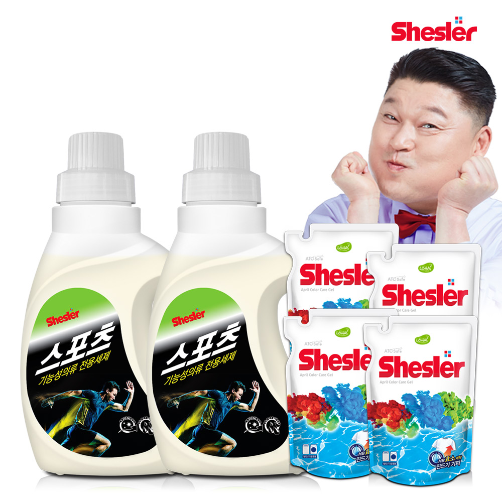 강호동의 쉬슬러 액상 세제 스포츠의류전용 650ml 2개+세제리필 500ml 4개