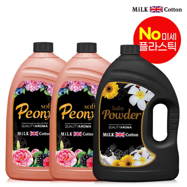 밀크코튼 고농축 유연제 3.06L 피오니향 2개 + 파우더향 1개