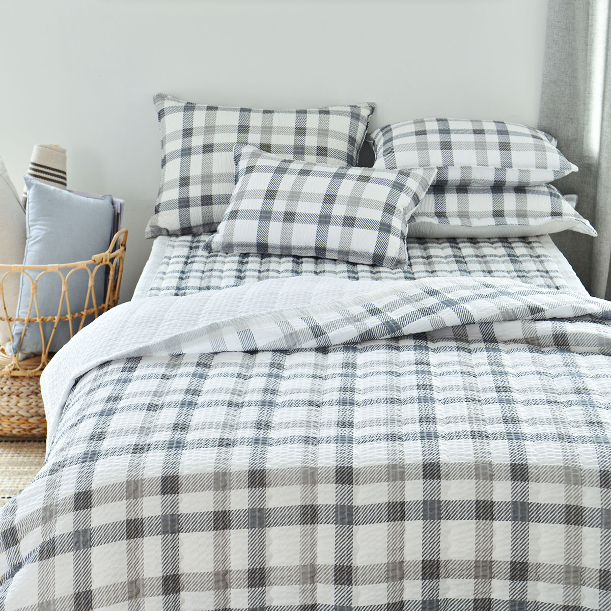 [침구연구소] 댄디체크 쿨 시어서커 여름 차렵 이불패드세트 Q(이불+패드+베개커버)