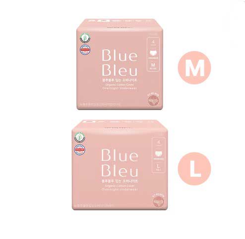 [블루블루] 유기농 순면커버 입는 오버나이트 생리대 4p x 10팩 (사이즈M/L)