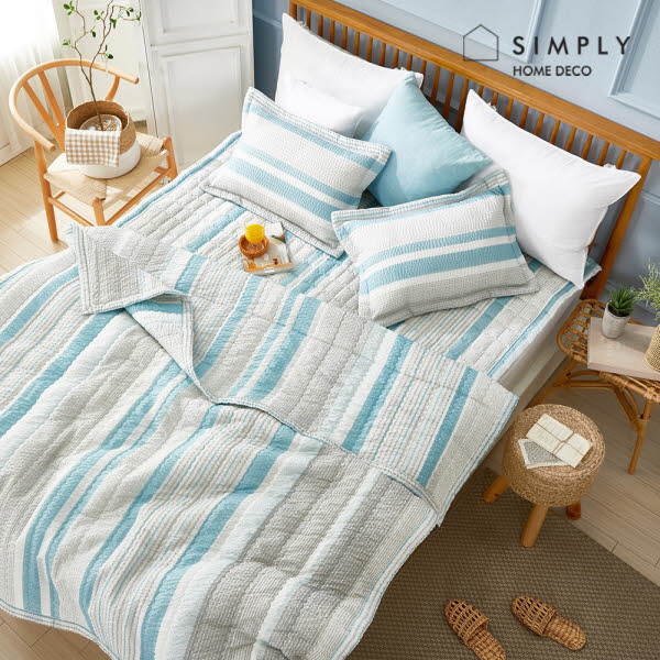 [simply home] 심플리홈 댄디시어서커 여름이불(Q) 풀세트(이불1P,베개커버2P,패드1P)_블루