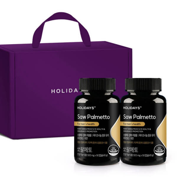 [홀리데이즈] 전립선건강 쏘팔메토 남성영양제 500mgx90정x2통(6개월분)+선물케이스