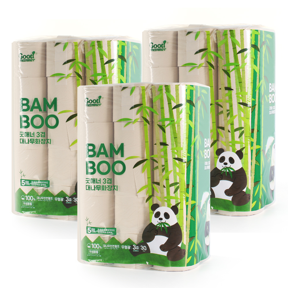 [행복S&P제지] 굿매너 천연 대나무 100% 3겹 휴지(화장지) 30M 30롤×3EA