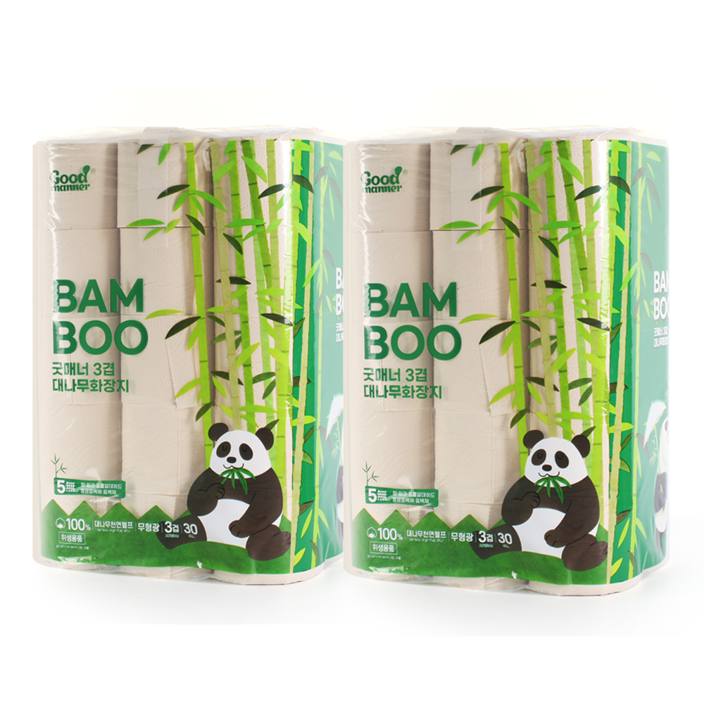 [행복S&P제지] 굿매너 천연 대나무 100% 3겹 휴지(화장지) 30M 30롤×2EA