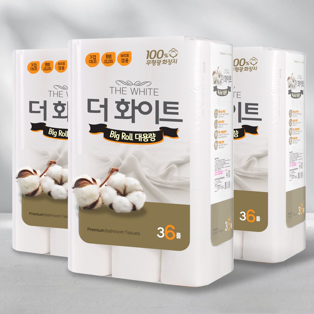 [행복에스앤피제지] 더화이트 대용량 휴지 /3겹 27M 36롤×3EA