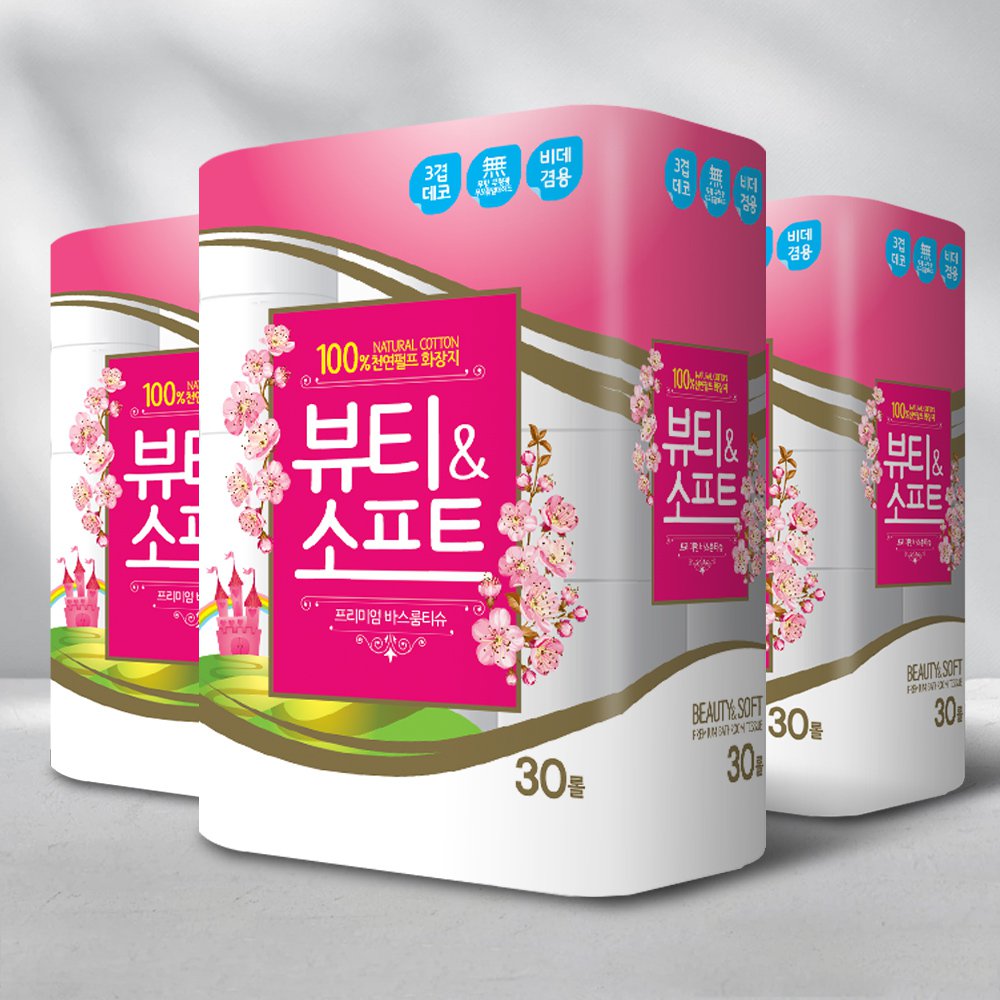 [행복에스앤피제지] 뷰티앤소프트 휴지 /3겹 30M 30롤×3EA