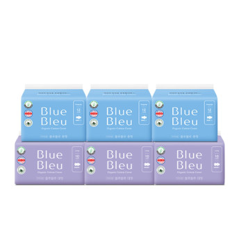 [블루블루] 유기농 순면커버 생리대 중/대형 6팩 세트