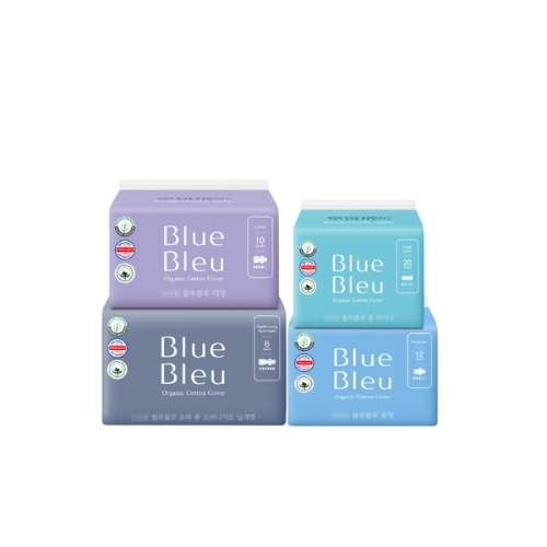 [블루블루] 유기농 순면커버 생리대 10팩 세트(라이너+중형+대형+오버나이트)