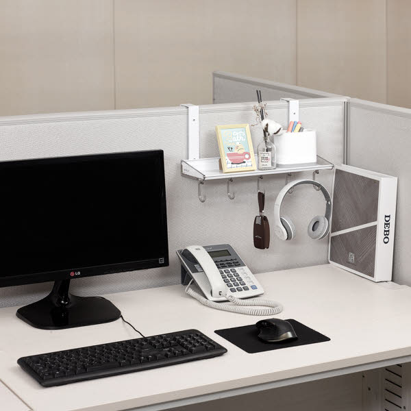 [웰렉스] 무타공 데스크테리어 파티션선반 책상정리 1단선반고리 PS305(선반30cm/고리5개)