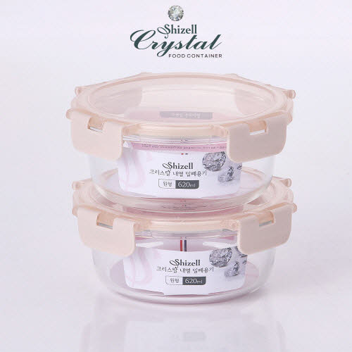 [쉬젤] 크리스탈 내열밀폐용기 원형2종세트(원형620ml*2ea)