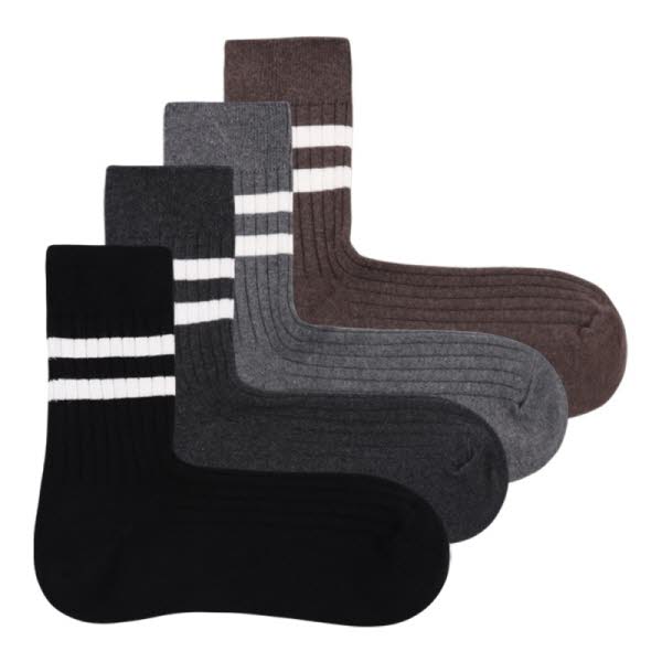 [원삭스] 남자 직각양말 두줄무늬 골지 장목 3족 세트 W133