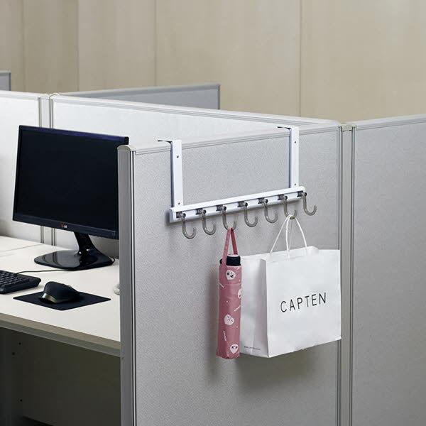 [웰렉스] 무타공 다용도걸이 책상 칸막이 파티션 옷걸이 후크 행거 PU405(레일40cm/옷고리5개)