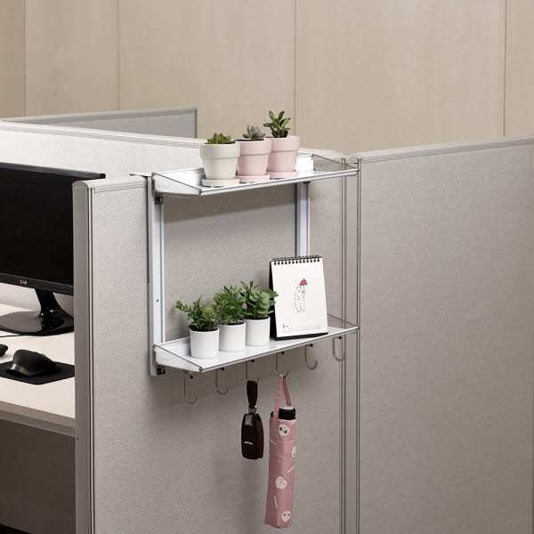 [웰렉스] 무타공 데스크테리어 파티션선반 책상정리 2단선반고리 2PS507(선반50cm/고리7개)