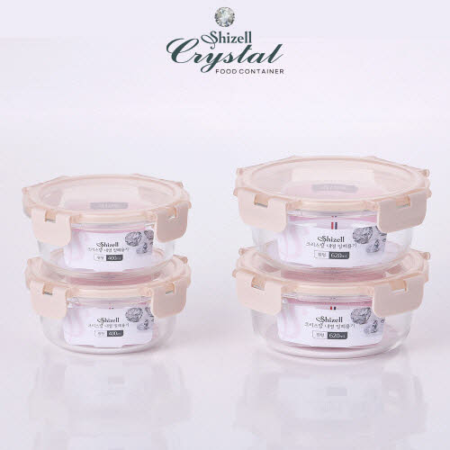 [쉬젤] 크리스탈 내열밀폐용기 원형4종세트(원형400ml*2ea+620ml*2ea)