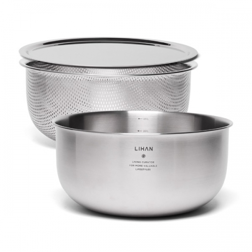 [한국도자기리빙] 리한 본 스텐 믹싱볼/채반/커버 3P세트 18CM