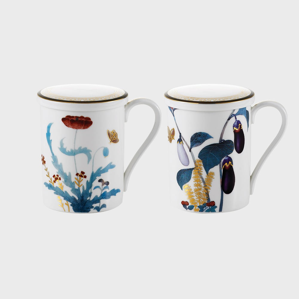 [한국도자기] 초충도(가지,양귀비) 뚜껑머그 2P