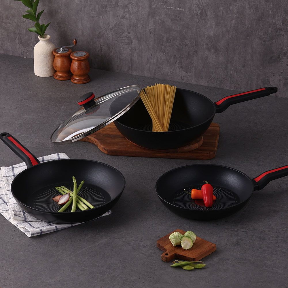 [쿠안] 레이디블랙 센서 4종 세트(28cm웍+28cm프라이팬+24cm프라이팬+유리뚜껑28cm)