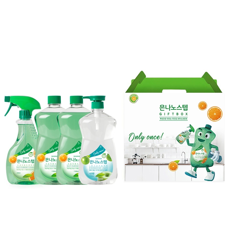 [은나노스텝] 시즌3 다용도세정제550ml+리필1100mlx2개+주방세제 4종선물세트
