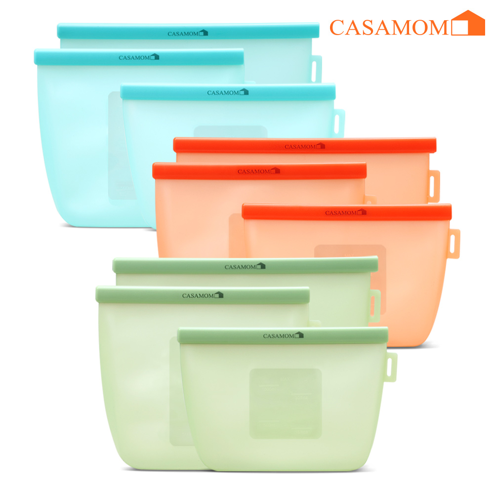 [까사맘] 플래티넘 실리콘지퍼백 냉장고 음식 밀폐 보관용기 실리콘백 9종세트