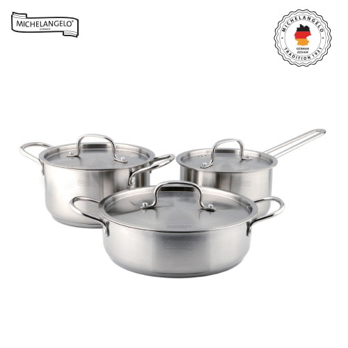 [미켈란젤로] 에센 인덕션 3중바닥 스테인리스 냄비 3종 세트(편18+양20+전24)