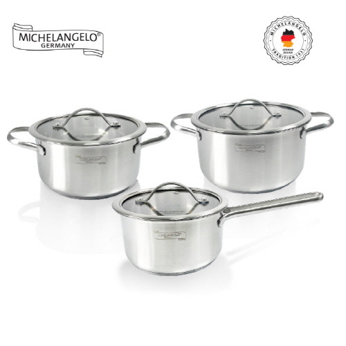 [미켈란젤로] 오펜하임 인덕션 GL Pro 3중바닥 스테인리스 냄비 3종 세트(소스팬16+양18+양20)