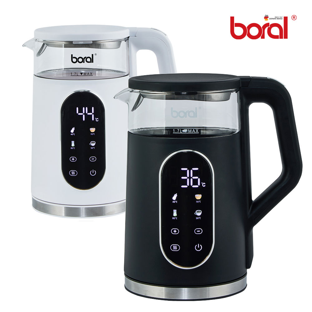 [보랄] BIG LCD 디지털 이중 글래스 1.7L 전기주전자 BR-602D (색상:화이트 블랙)