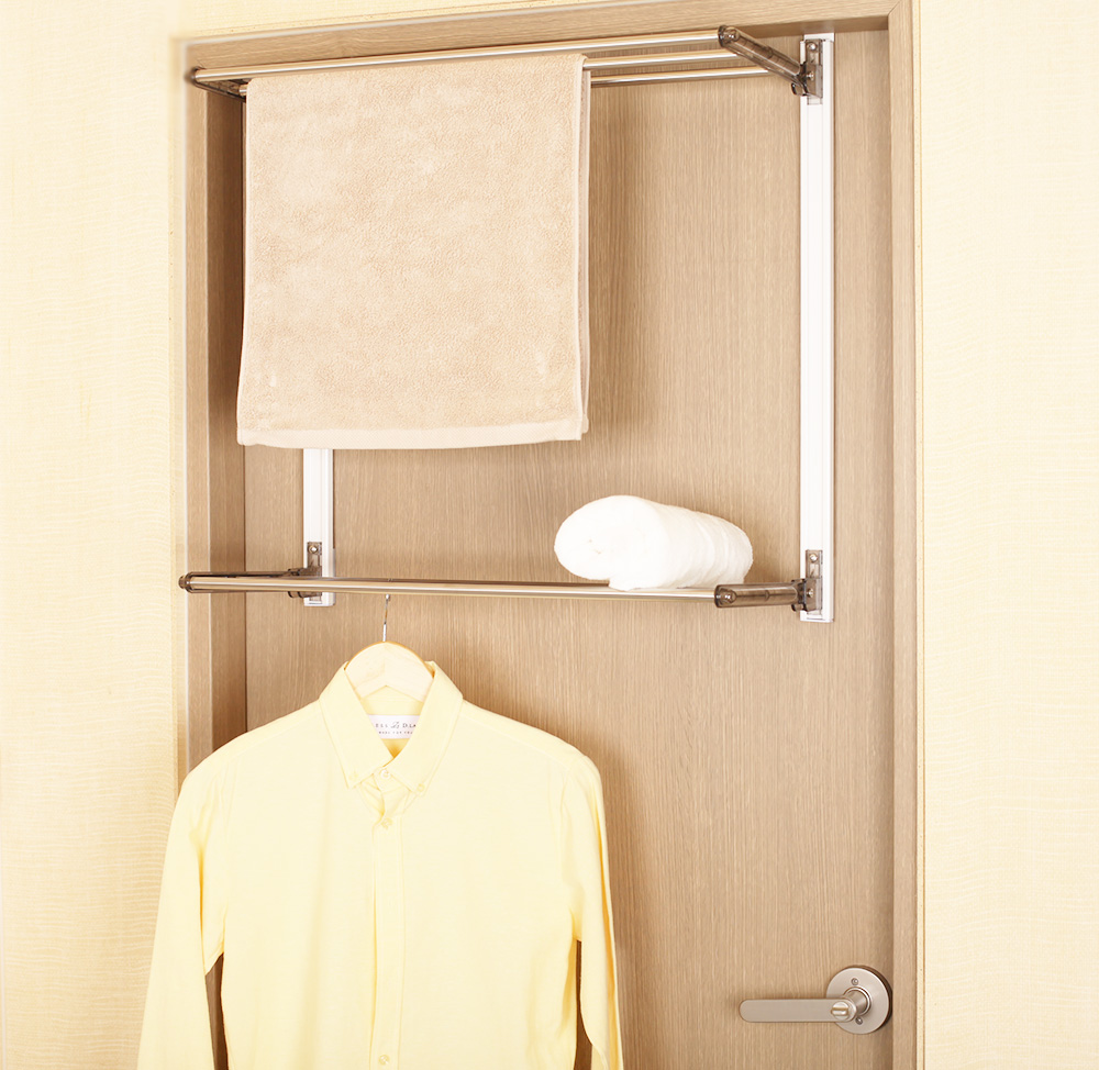 [웰렉스] 문걸이 빨래건조대 접이식 방문 옷걸이 도어 행거 미니 수건 건조대 2단 2MH700 (행거73cm)