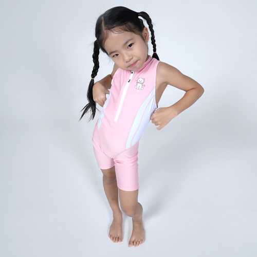 알앤엘 여아 5부 반전신 집업 실내수영복+수영모세트 S~XL까지 (튤립핑크)