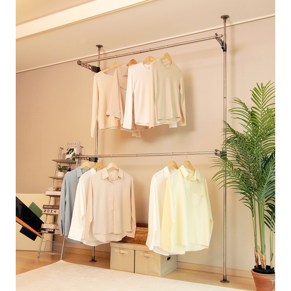 [웰렉스] 2단 수직 폴 건조대 행거 천장형(흡착판) 1폴(최대높이2.7m/좌우길이100cm)