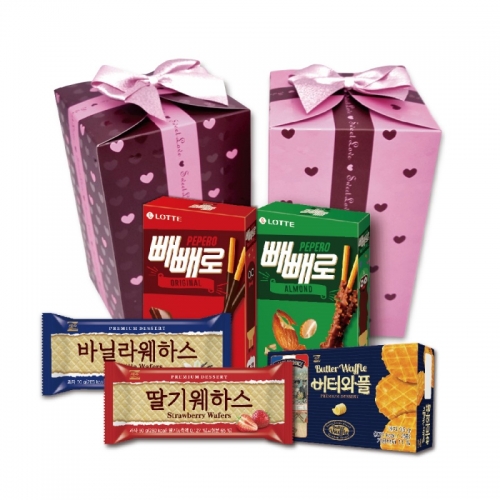 [롯데] 스위트박스 케이스 핑크(빼빼로+아몬드빼뺴로+웨하스딸기+웨하스바닐라+버터와플)