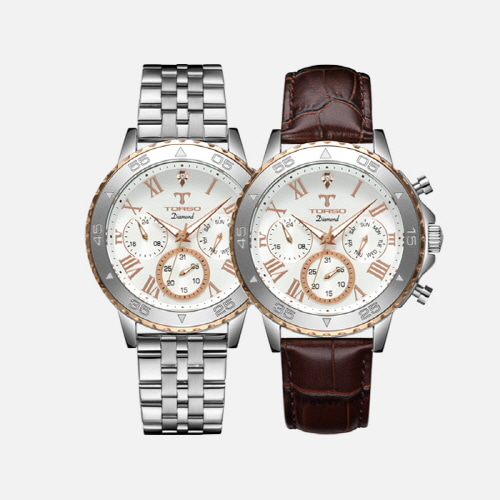 [토르소]멀티펑션 남성 메탈 다이아몬드 시계 T76M SSS(가죽밴드 추가 증정)
