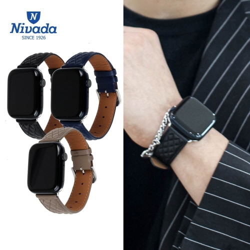 [니바다] 5014 애플워치 스트랩 다이아몬드패턴 가죽밴드(42/44/45mm)_색상 택1