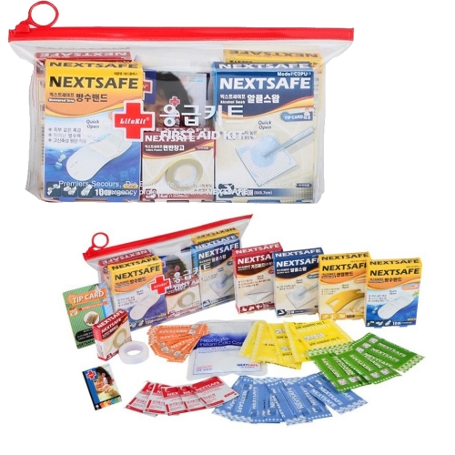 [넥스트세이프] 방수파우치 상처밴드 세트 6종밴드+즉석아이스팩 구급함 응급키트(상비 선물용)