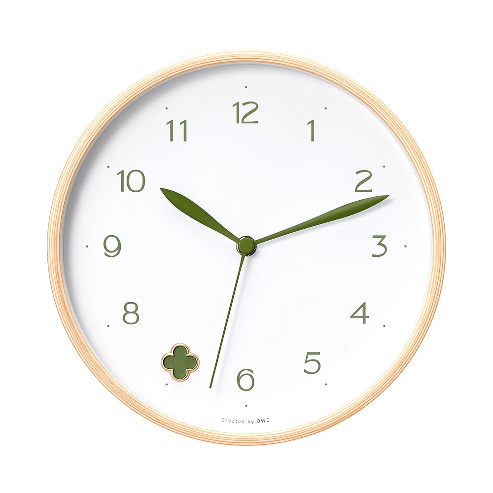 OWC 럭키클로버 플라이우드 무소음 벽시계 255mm