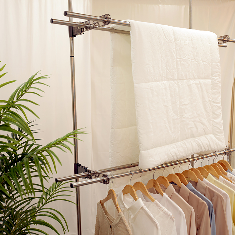 [웰렉스] 2단 수직 폴 건조대 행거 천장형(흡착판) 2폴(최대높이2.7m/좌우길이240cm)