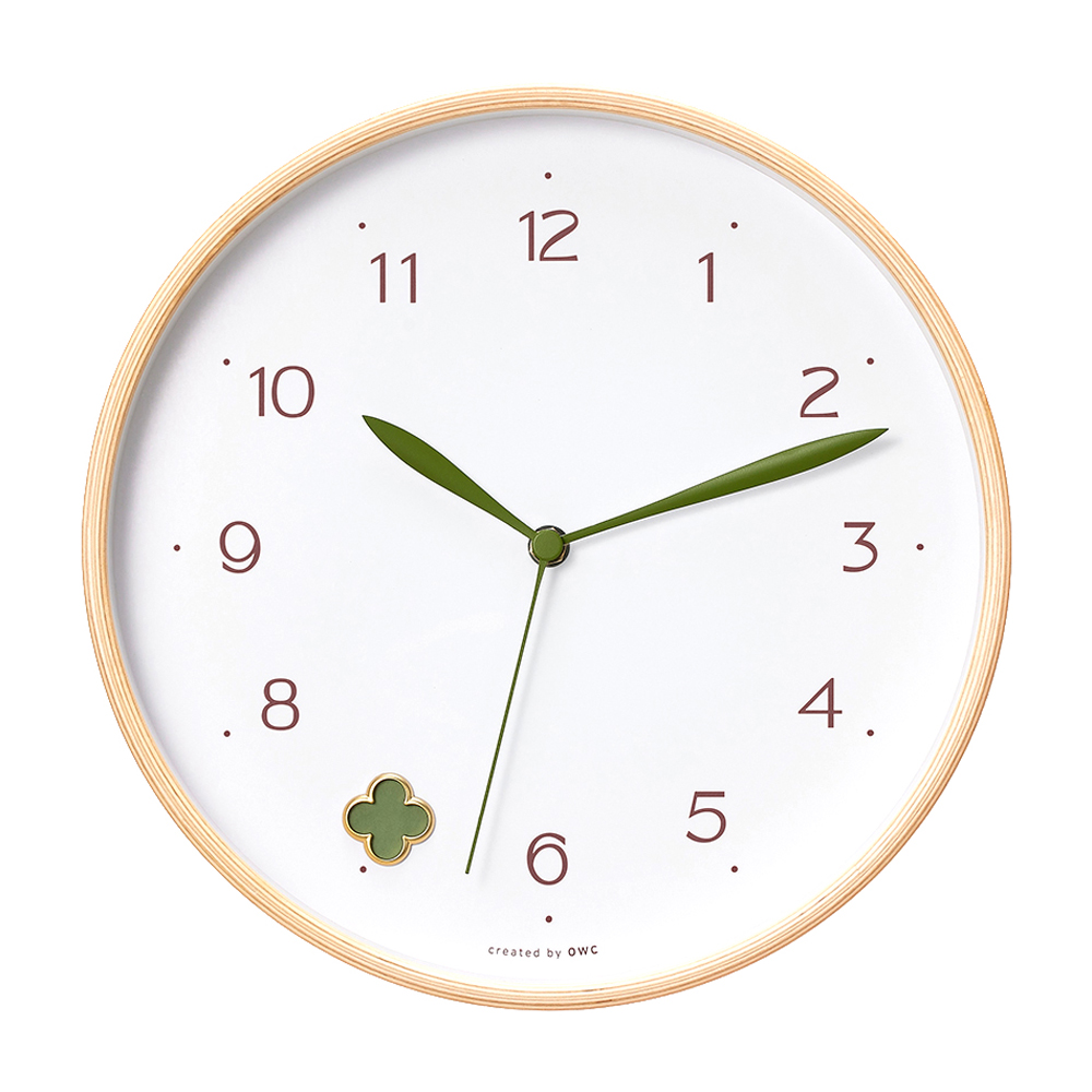 OWC 럭키클로버 플라이우드 무소음 벽시계 300mm