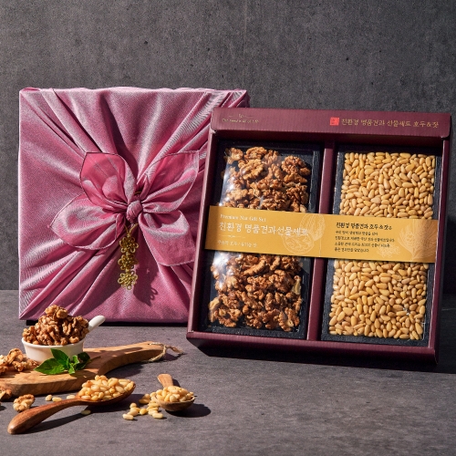 명품 견과 선물세트 2호 (조각호두+유기농잣 보자기 포장)