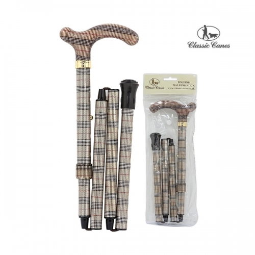 클래식케인즈 베이지잔체크 접이식 지팡이(4652E) 노인지팡이
