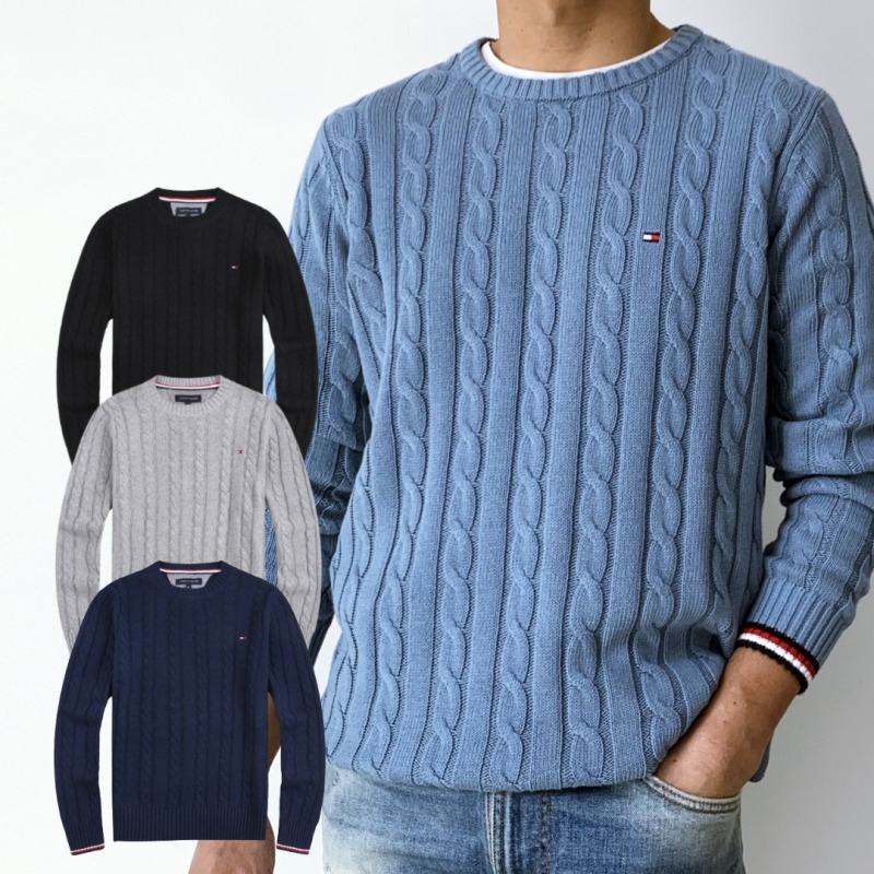 [타미힐피거] 크루넥 꽈배기 케이블니트 커플니트 남여공용 (색상4종/택1)