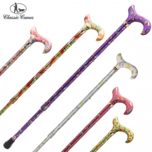 클래식케인즈 티파티꽃무늬 길이조절식 지팡이 노인지팡이