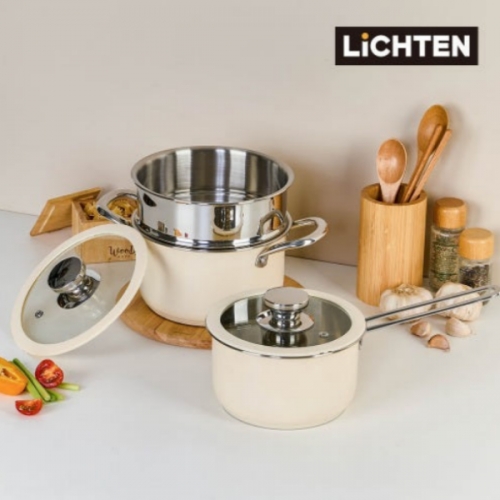 [리히텐] 베이직 스테인리스 편수냄비 18cm 양수냄비 20cm 찜기20cm 3종 세트
