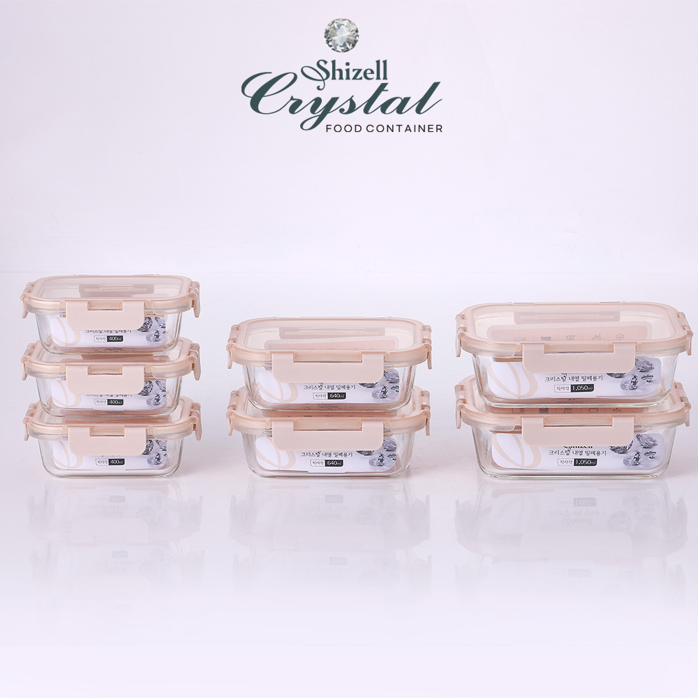 [쉬젤] 크리스탈 내열밀폐용기 혼합7종세트A_[직사각2종(1050ml*2ea)+직사각5종(640ml*2ea+400ml*3ea)]