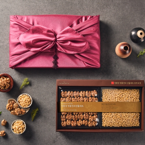 명품 견과 선물세트 특 1호 (동자호두+유기농잣 보자기 포장)