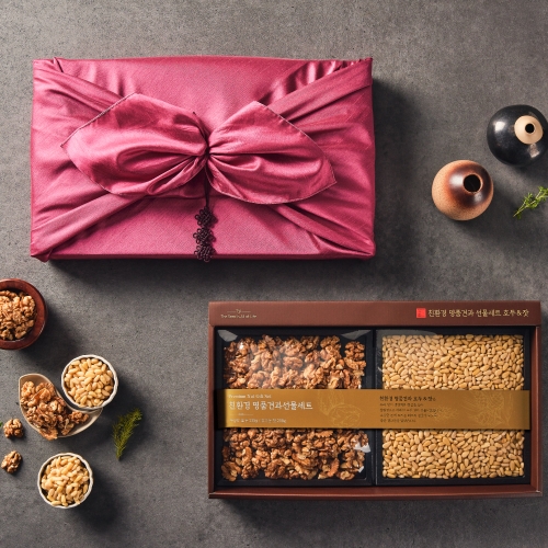 명품 견과 선물세트 특 2호 (조각호두+유기농잣 보자기 포장)